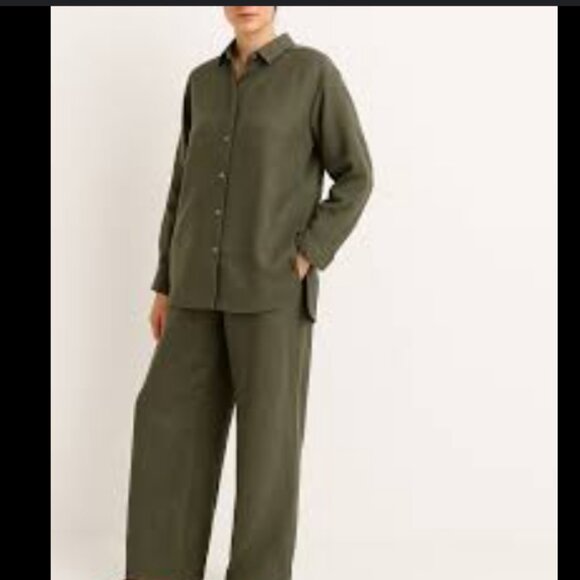 Oysho 100% linen Olive Green Button down L - oversized - Picture 1 of 5